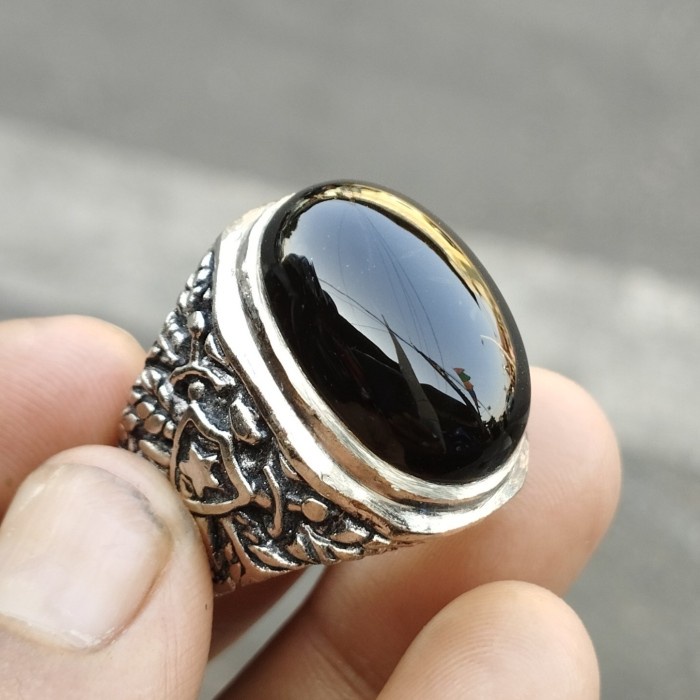 [Baru] Cincin Akik Yaman Wulung Cibeet Hitam Pekat Tembus Merah Original Limited
