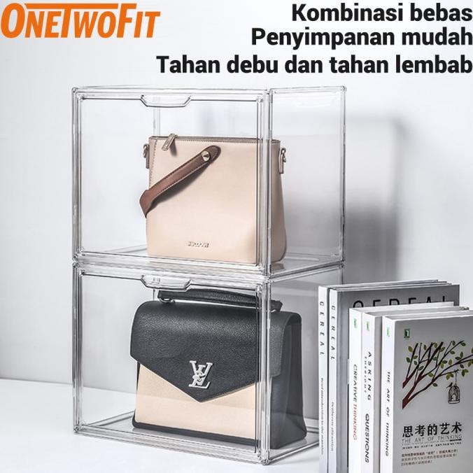 Onetwofit Transparent Acrylic Storage Box Book Organizer Container Box Kualitas Premium