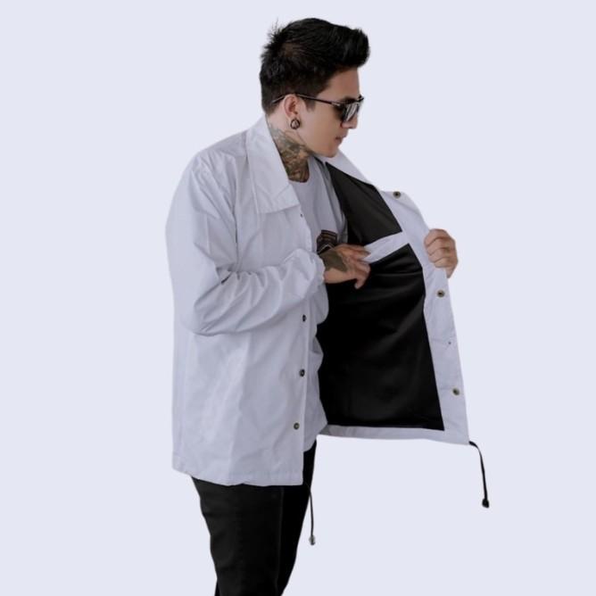 Phompphiess Jaket Coach Bordir Putih Jacket Polos Windbreakers Pria