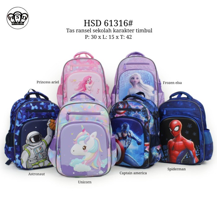 [Original] Tas Hsd Backpack Karakter Timbul / Tas Sekolah Anak/ School Bag/ Kado Berkualitas