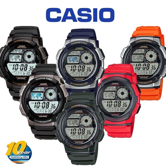 ✅New Ori Casio Ae 1200 W Original Jam Tangan Pria Ae-1200 Rubber Ae-1200-W Terbaru
