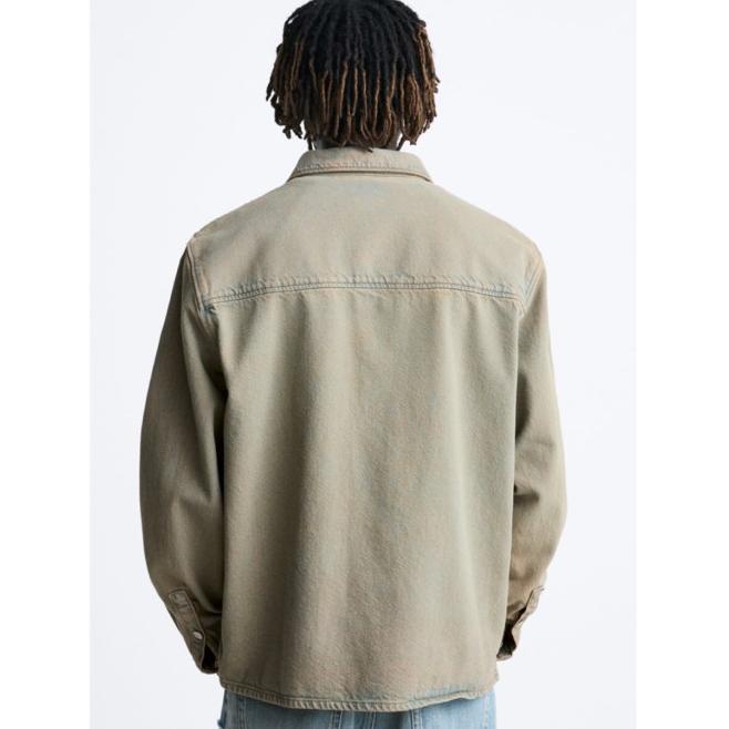 Zara Men Denim Overdye Shirt Jaket Kemeja Pria Lengan Panjang Sand