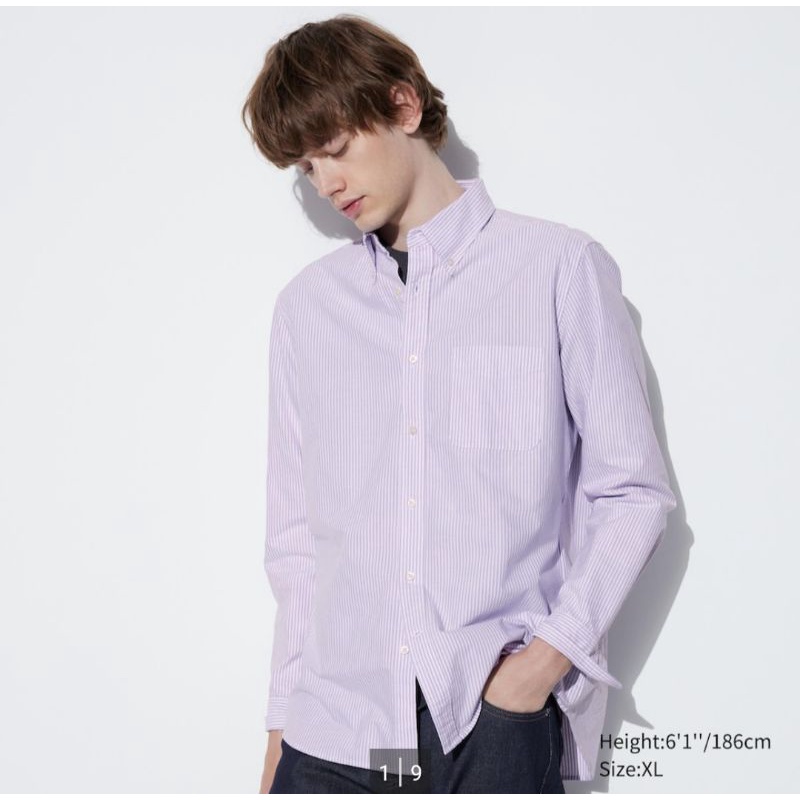 Men Kemeja Lengan Panjang Garis Oxford SliM Fit UNIQLO