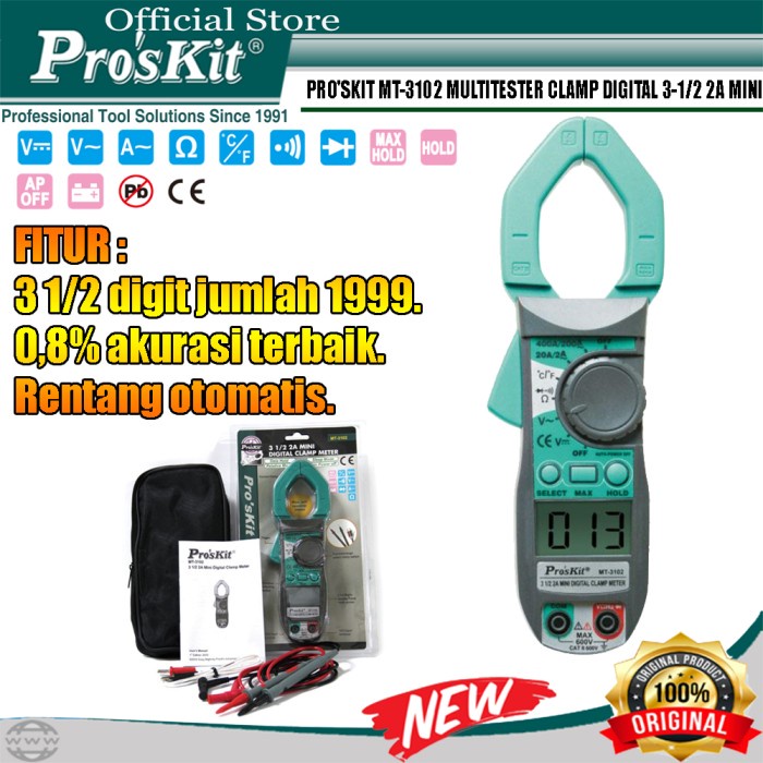 [Ori] Proskit Multitester Clamp Digital Pro'Skit Mt-3102 3-1/2 2A Mini Ori Berkualitas