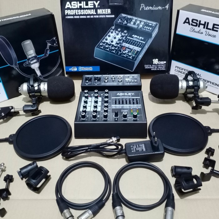 Paket Recording Podcast ASHLEY 2 orang Mixer 4 channel Premium + Mic