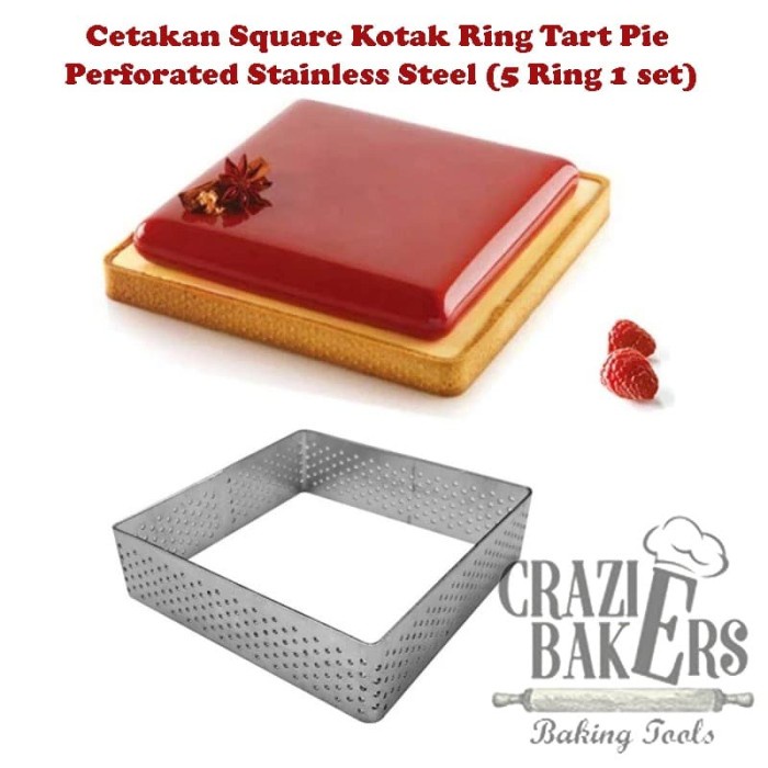 

✅Original Cetakan Kotak Ring Tart/Pie Perforated Stainless Steel 5 Ring/ 1 Set Diskon
