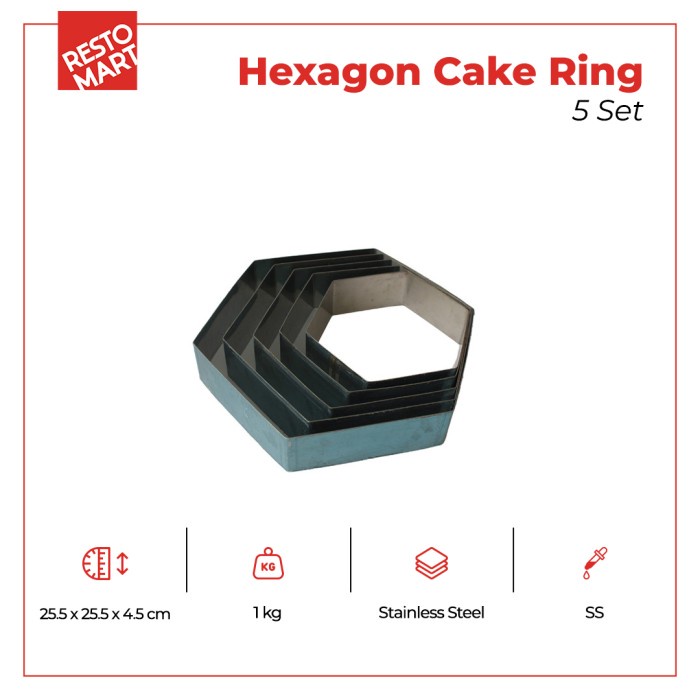 

✅Original Hexagon Cake Ring 5 Set Restomart Stainless 2411081 Diskon