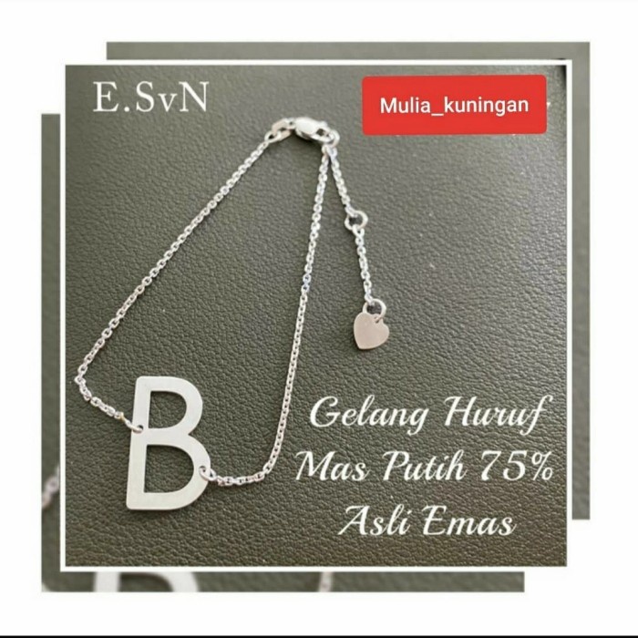 ✨Sale Gelang Huruf  B  Mas Putih Kadar 75 Asli Emas Gb273 Berkualitas