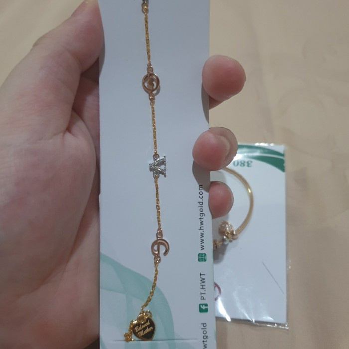 ✨Sale Gelang Tulisan Love Rantai Hollow Hwt Emas Asli 375 Polos Murah Kecil Terbaru