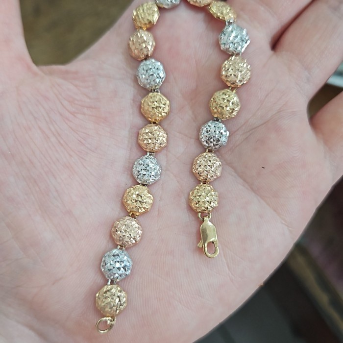 ✨Sale Gelang Jedar Pentol Putih Gold Rosegold Rose Emas Asli 375 Ringan Hwt Diskon