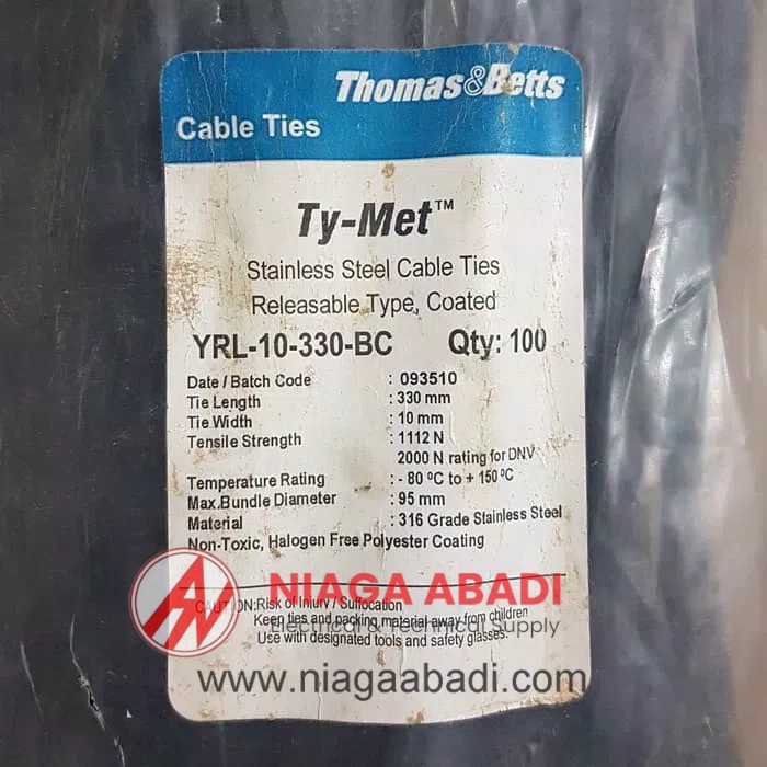 

✨Ready ThomasBetts Coated Stainless Steel Cable Tie Yrl-10-330-Bc Releasable Terbaru