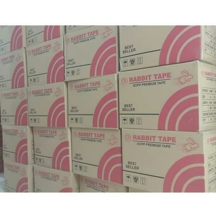 

✨Sale Rabbit Tape Lakban 45Mm 100 Yard Kualitas Baik Warna Bening Dus Terbaru
