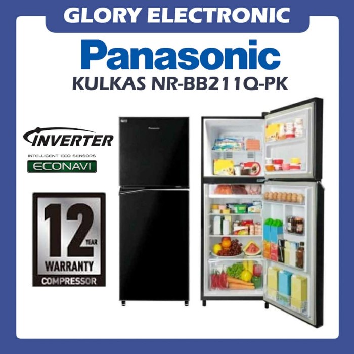 ✨Original Kulkas Panasonic 2 Pintu Inverter Nr-Bb211Q-Pk Nr Bb 211 Qpk Black Limited