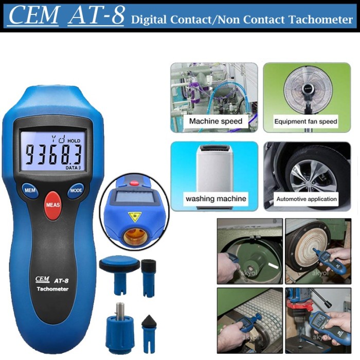✨Ori Digital Tachometer Cem At-8 Contact And Non Contact Cem At 8 Cem At8 - Diskon