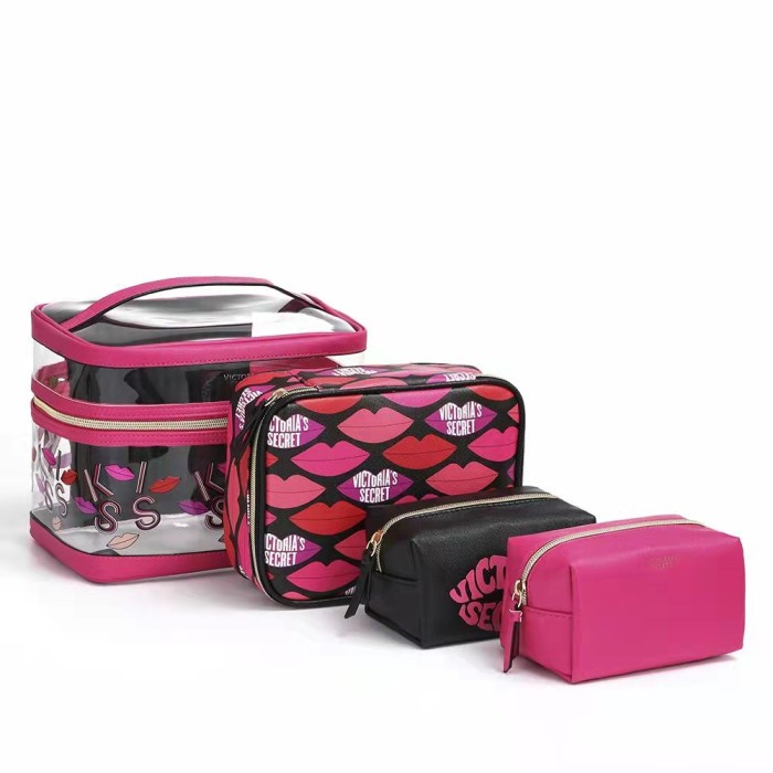 ✨New Tas Victoria Secret 4 In 1 Train Case Beauty Bags Pink Kiss  Lips Terbaru