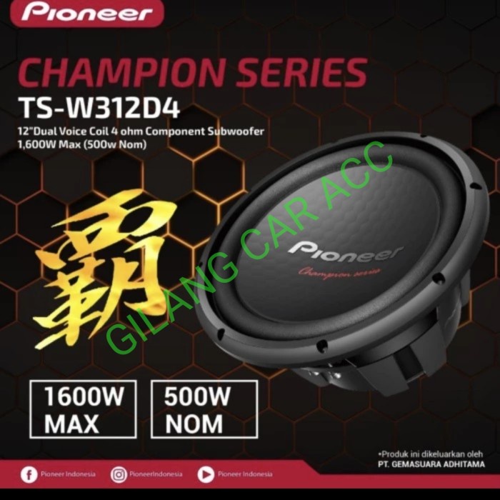 ✅New Ori Subwoofer Pioneer Ts W312D4 12Inch Original Speaker Mobil 12Inch Terbaru