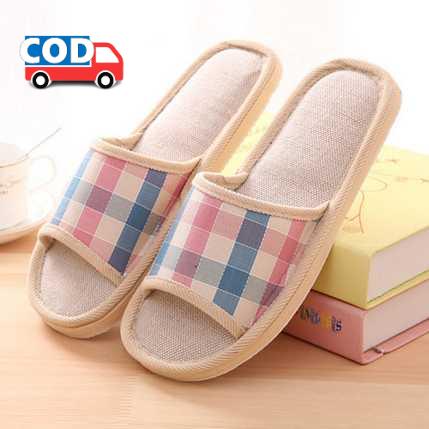 Sandal Slop Pria Wanita Kain Linen Sol Karet Empuk Selop Anti Slip Nyaman Digunakan Comfy Indoor Sli