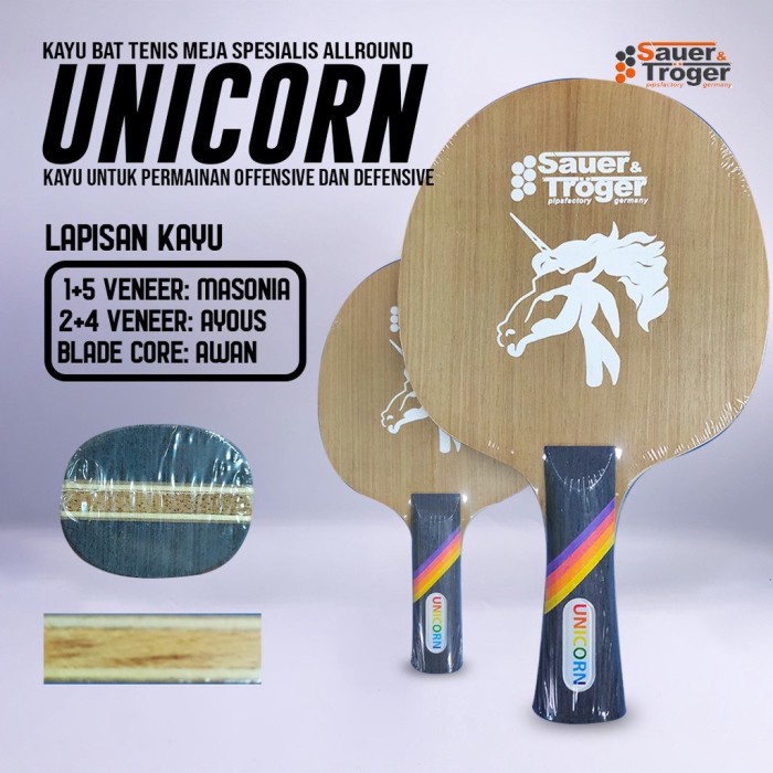 ✨Ori Kayu Bet Pingpong Tenis Meja Sauer  Troger Unicorn Allround Fl Terbaru