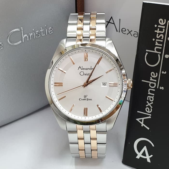 ✨Sale Jam Tangan Pria Alexandre Christie Ac 8595 Silver Rosegold Original Terbatas