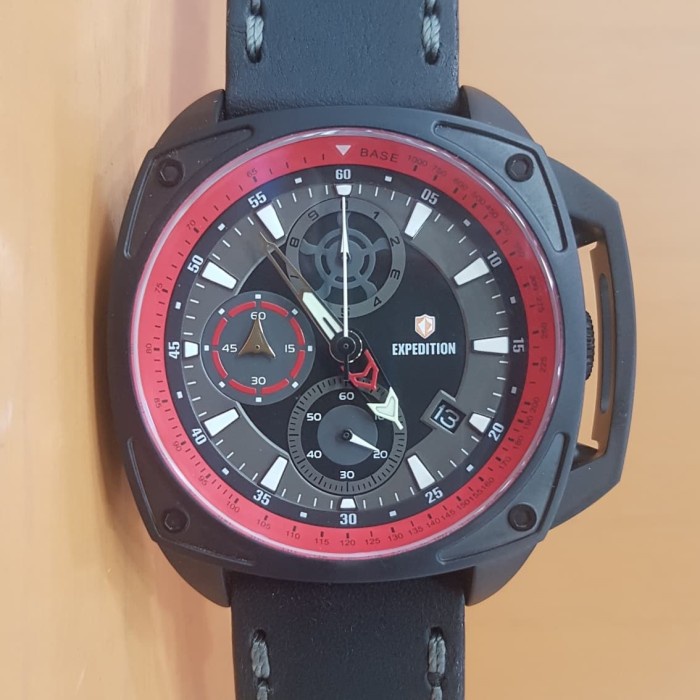 ✨Ready Expedition E6646M Black Dial Black Leather Men'S Watch Diskon