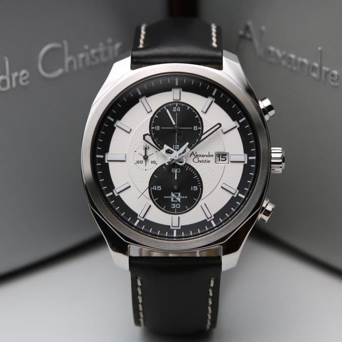 ✨Ready Jam Tangan Pria Alexandre Christie Ac 6550 Mc Black Silver White Limited