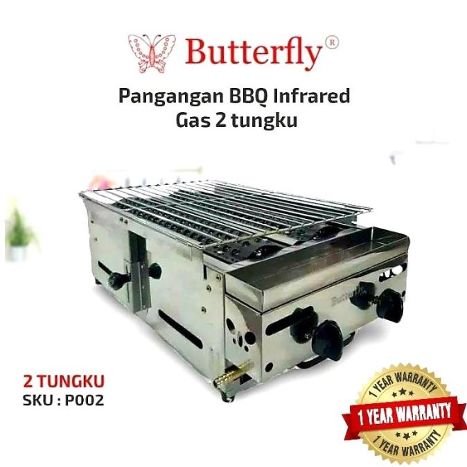 Ready stock] Mesin Pemanggang BBQ Sosis Bakar, Ayam, Sate, Ikan 2 Tungku BUTTERFLY