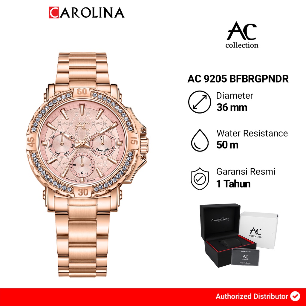 Jam Tangan Wanita Alexandre Christie Chronograph AC 9205 BFBRGPNDR Rose Dial Rose Gold Stainless Ste