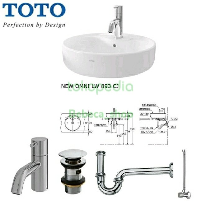 ✅Ori Complete Set Wastafel Toto Lw 893 Cj W/F Putih Kran Dingin Tx122Lesn Terbatas