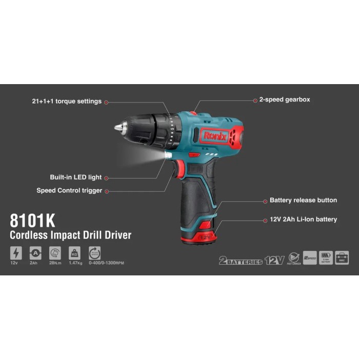 ✅Baru Ronix Model 8101K 12V 2A Power Impact Cordless Drill Drilling Machines Terbaru