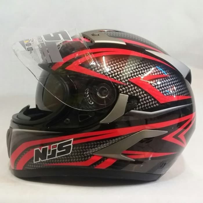 ✨Termurah Helm Njs Shadow N810 Motif Carbon Black Red Njs- 810 Berkualitas