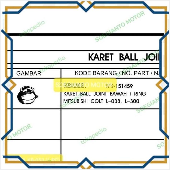 [SOE] MR151459 SPECIA BOOT BALL JOINT BAWAH KARET + RING L300 (1PC)