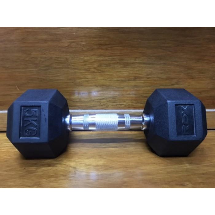DUMBELL DUMBLE BARBEL ROX RUBBER HEXAGONAL 5 KG