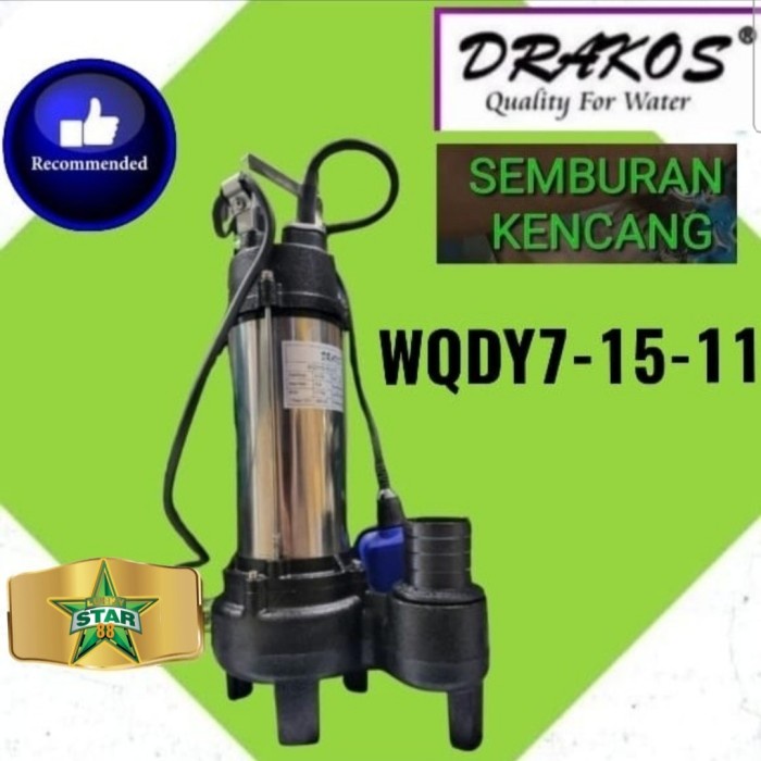 Ready Pompa Celup Air Kolam 2 Inch Drakos 1.5Hp Wqdy7-15 Otomatis 1.1Kw 2 " Murah