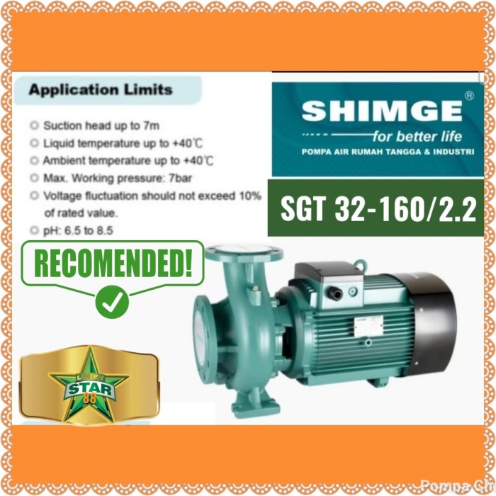 Promo Pompa Centrifugal 3Hp Shimge Sgt 32-180/2.2 Best Seller