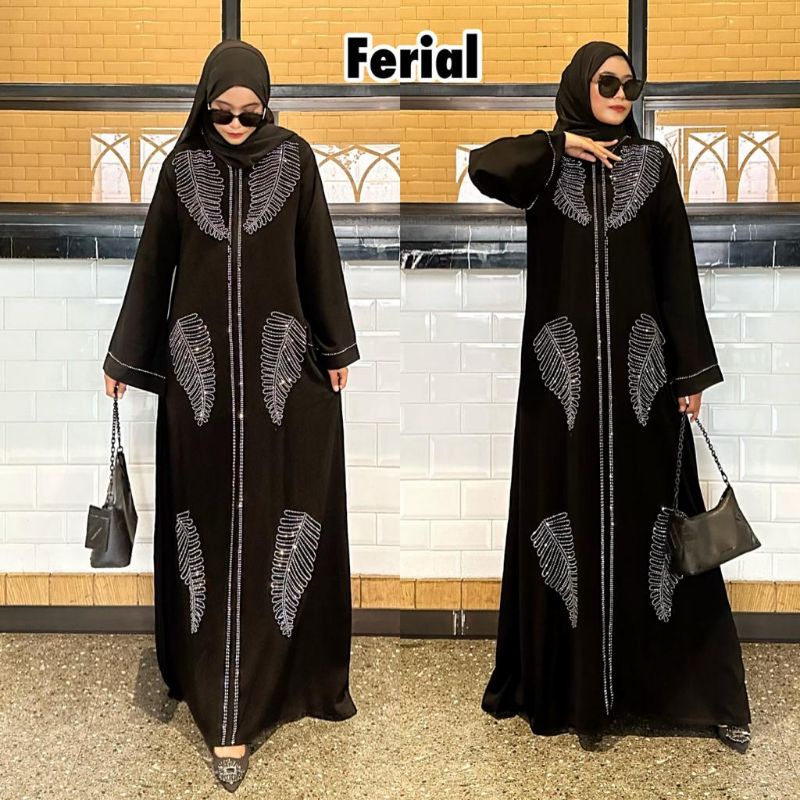 Abaya Hitam Ferial Gamis Turki Jubah Saudi Abaya hitam Dubai  Swaroski Busana Muslim Wanita Mewah Mu