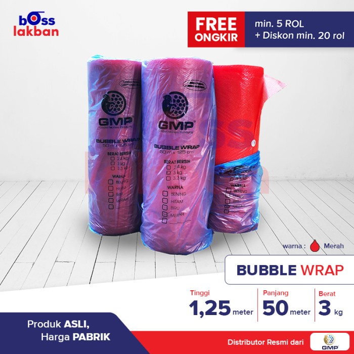 

Promo (Gosend / Grab) Bubble Wrap Merah Gmp 125 Cm X 50 Meter
