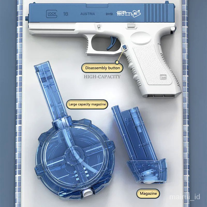 Pistol Air Elektrik Kapasitas Besar Otomatis Glock Pistol Air Musim Panas Kolam Pantai Luar Ruangan Mainan Bermain untuk Anak-anak Hadiah Dewasa