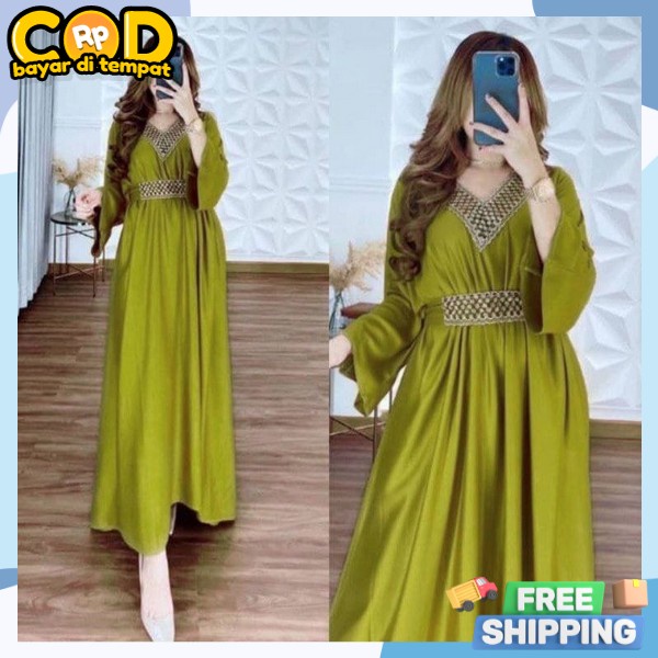Longdress Cewek Cantik Dress Kaftn Perempuan Remaja Kaftam Ibuibu Sosialita Kadtan Lebaran 2024 Baju
