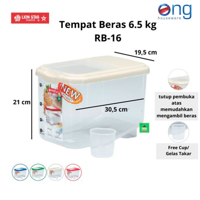

Rice Tempat Wadah Kotak 6,5 Kg Oriza Lion Star Rb16 Rb 16