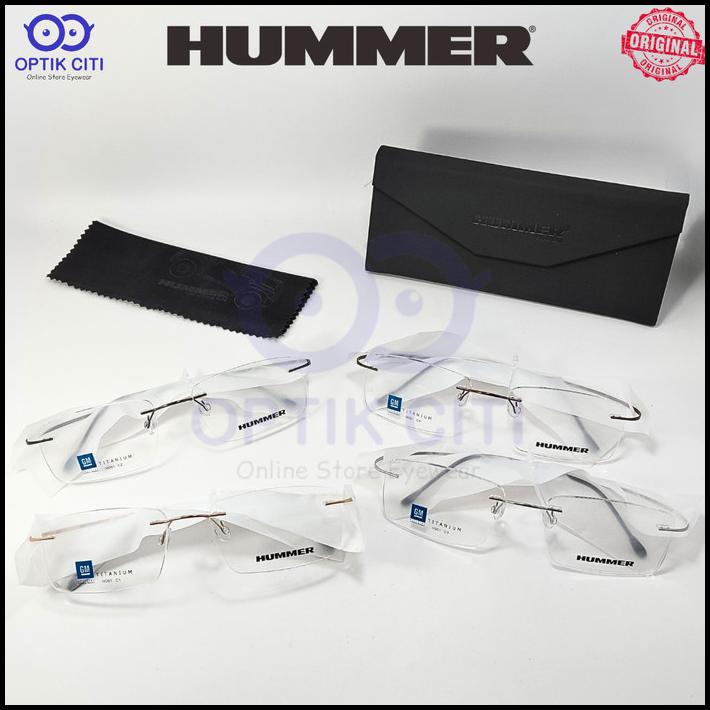Frame Kacamata Pria Kotak Rimless Bor Hummer Titanium H 001 Original