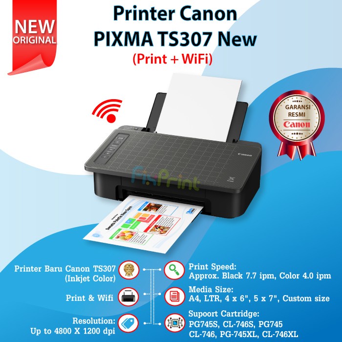 Printer Canon TS307 TS 307 Print Scan Copy WiFi Cartridge 745s 746s