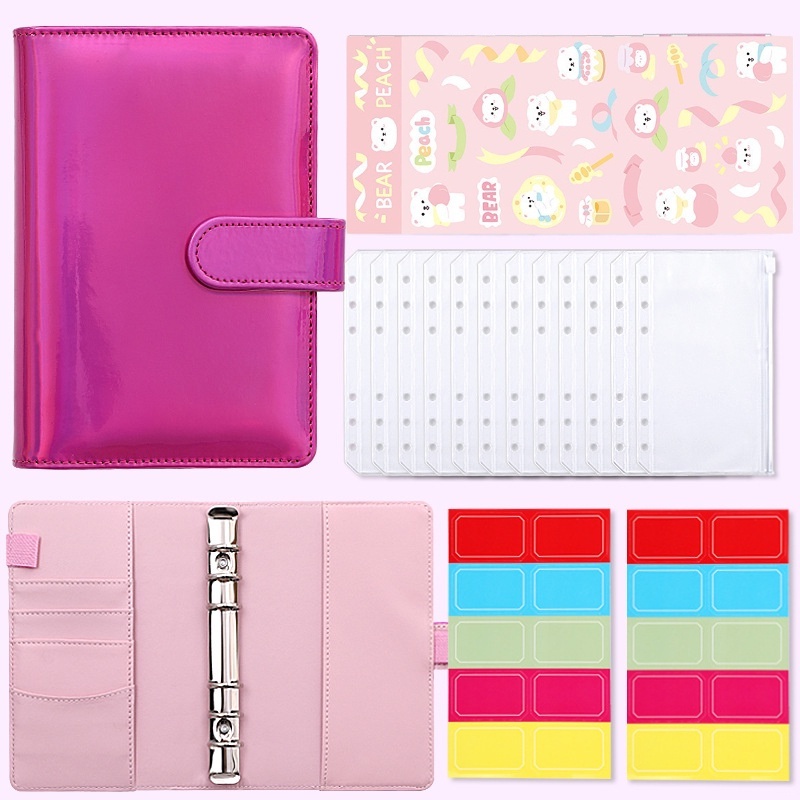 

A6 Laser Binder Notebook Planner Pu Leather Dengan 12 Pcs Ritsleting Folder 20 Pcs Label Stiker Alat