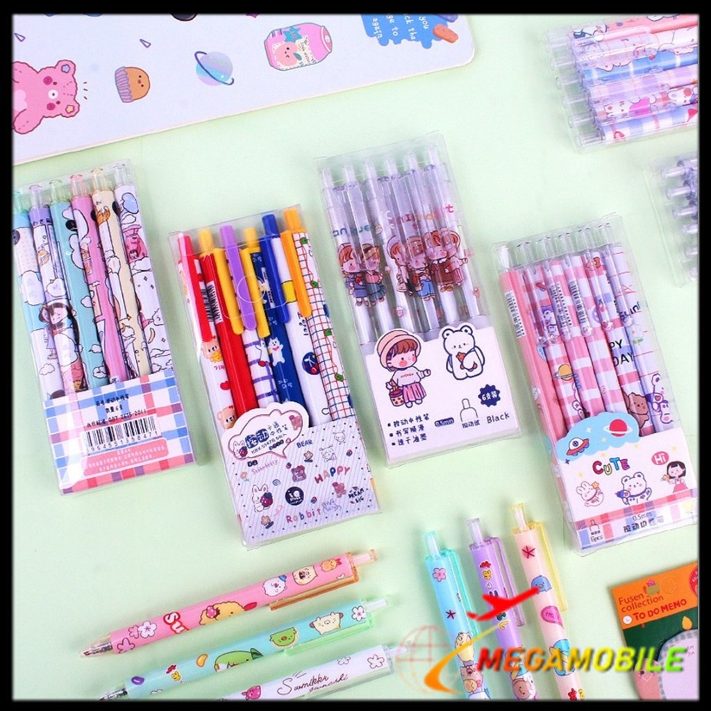 

MM - Pulpen Gel 0.5mm 6Pcs Pen Bolpoin Tinta Gel Cair Model Cetekan Isi 6 Pcs Pena Aesthetic