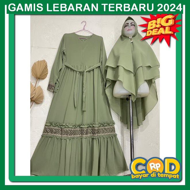 Gamis Syari Putih Jumbo Naju Gamus Pesantren Wanuta Ied Raya 2024 Import Baju Muslim Perempuan Bju G