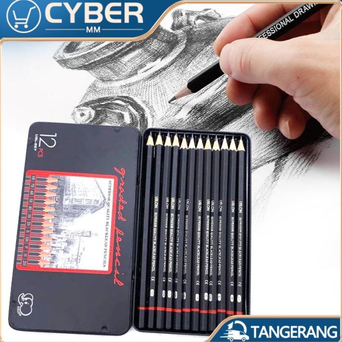 

12 Pcs Charcoal Pencil Sketch Set Lengkap Pensil Khusus Sketsa 2H - 8B