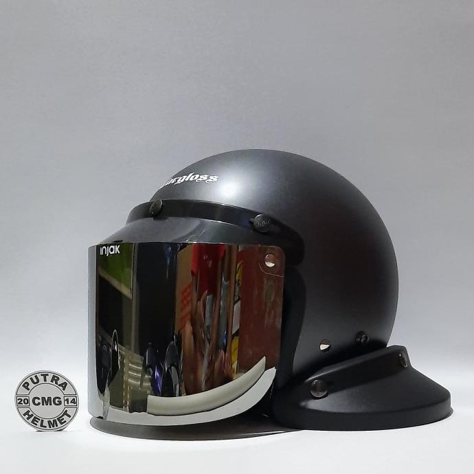 Paket Helm Cargloss Original Retro Abu Doff Kaca Datar Flat Cembung