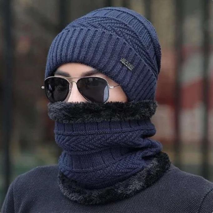 Topi kupluk Syal Set Pria Wanita Kupluk Winter Thermal hangat salju