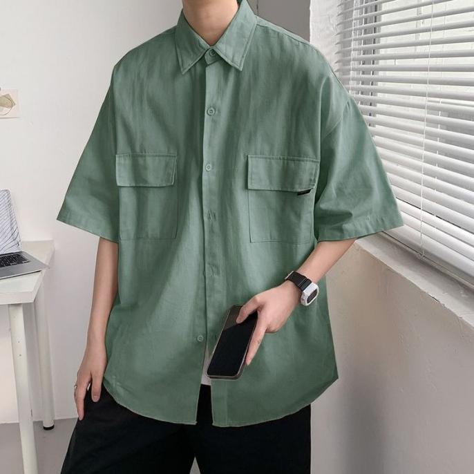 Best Seller Kemeja Pria Oversize Korea Style Lengan Pendek Hem Cowok Premium Pd-08 Berkualitas