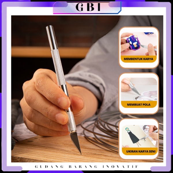 

GBI Cutter Hobby Crafting Art Knife Metal Handle Blade Pisau Pisau Ukir Seni 5 isi Pisau Bonsai Sayat Ukir Pen Cutter Set Mata dan Gagang Art Knife