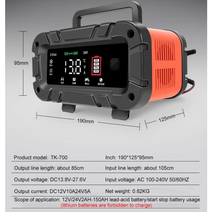 EFAST CAS AKI MOBIL 12V/24V PULSE REPAIR CHARGER ORIGINAL MOTORCYCLE